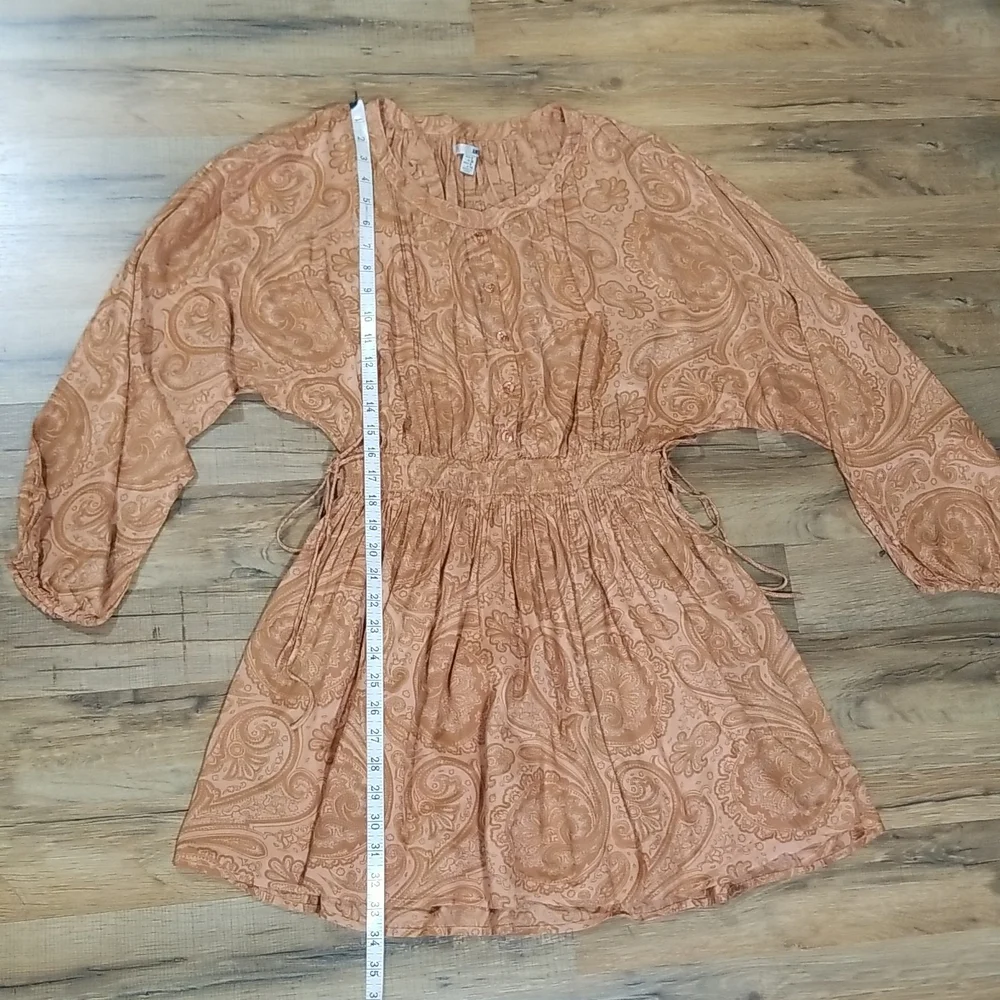 AMUSE SOCIETY Luciana Beach Vida Boho Coral Sand Paisley Peasant Mini Dress - Picture 8 of 15